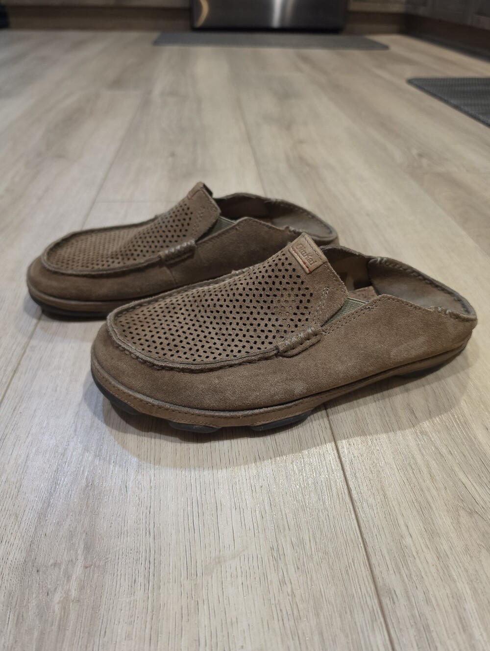 Olukai Moloa Kohana Men's 11 Brown Leather Suede Slip On Loafers Mule